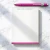 Modern Border desk notepad personalized with a three-part name, green lettering, and pink bottom border.