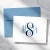 Traditional Script personalized folded notecard with a navy and light blue three-initial monogram and coordinating blue A2 envelope.