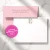 Traditional Script personalized flat notecard with coordinating pink envelope showing optional printed return addressing on the back flap.