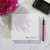 Personalized square notepad with open unlined writing space for notes and planning