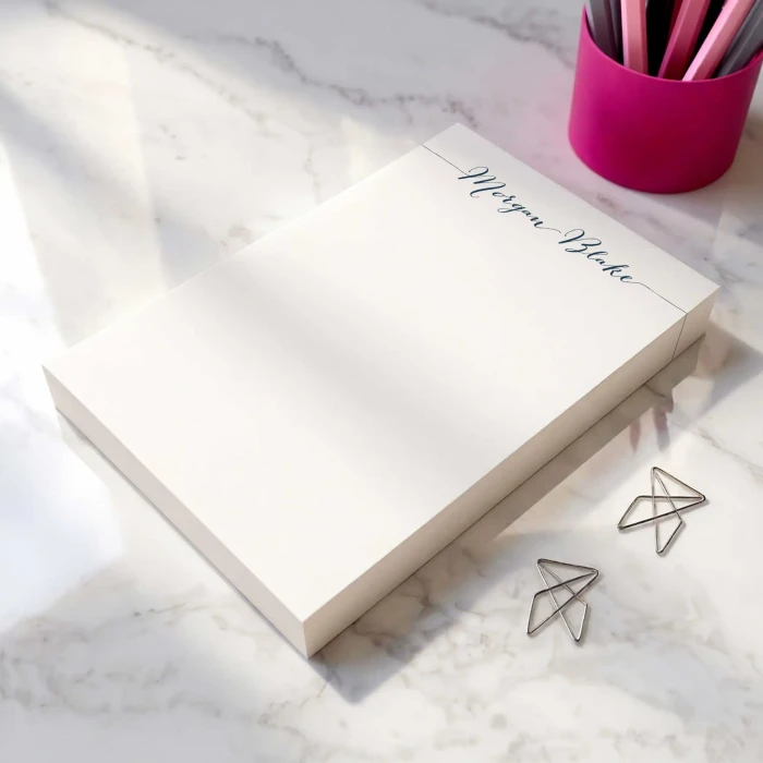 Simple Calligraphy personalized rectangular notepad with a flowing name at the top