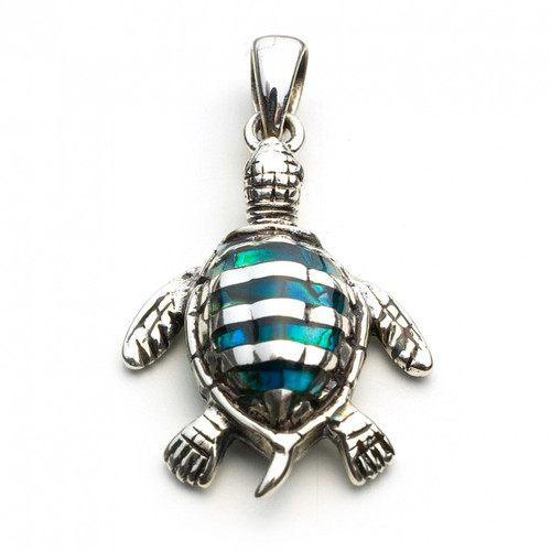 Turtle with Paua Shell Pendant (Sterling Silver)