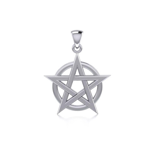 Pentagram Overlaying Circle Pendant (Sterling Silver)
