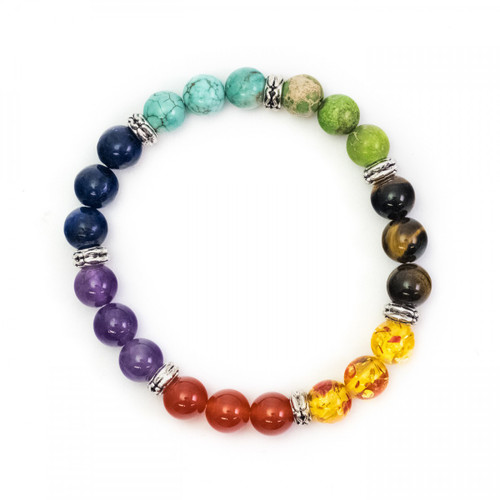 Wholesale Lot 7 Chakra Healing Crystal Beads - 14 Pcs Natural Lava Rock Bracelets Multi-Color