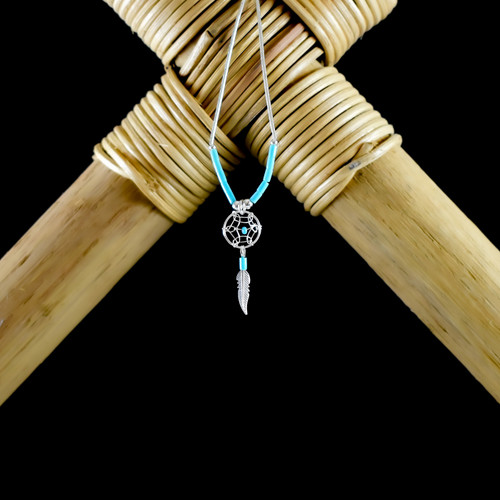 Small Dream Catcher Necklace with Turquoise (Sterling Silver)