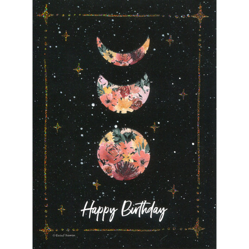 Moon Phase Shapes with Flowers Greeting Card (Birthday)