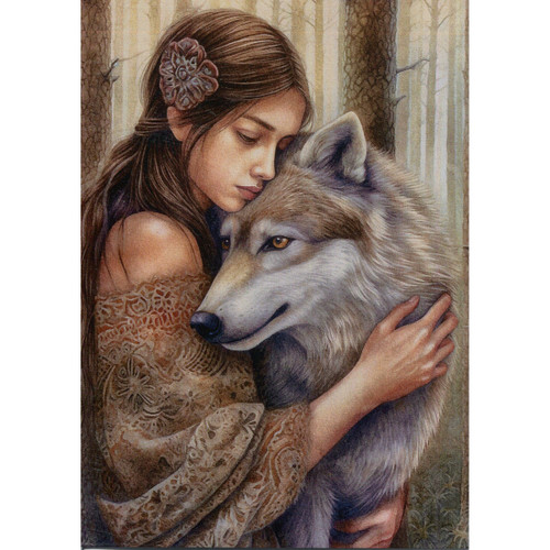 Girl and Wolf Greeting Card (Blank)