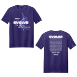 Dark purple T‑shirt with ‘EVOLVE’ spring performance design on front and back