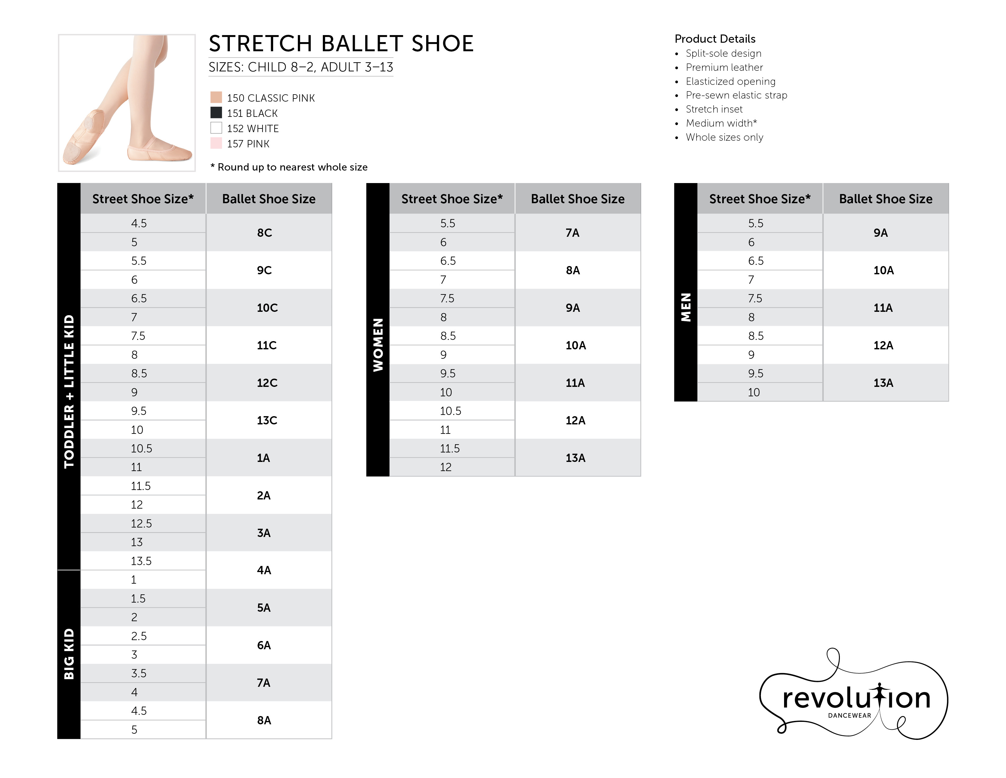 Stretch Ballet Shoe Sizing Kit size chart