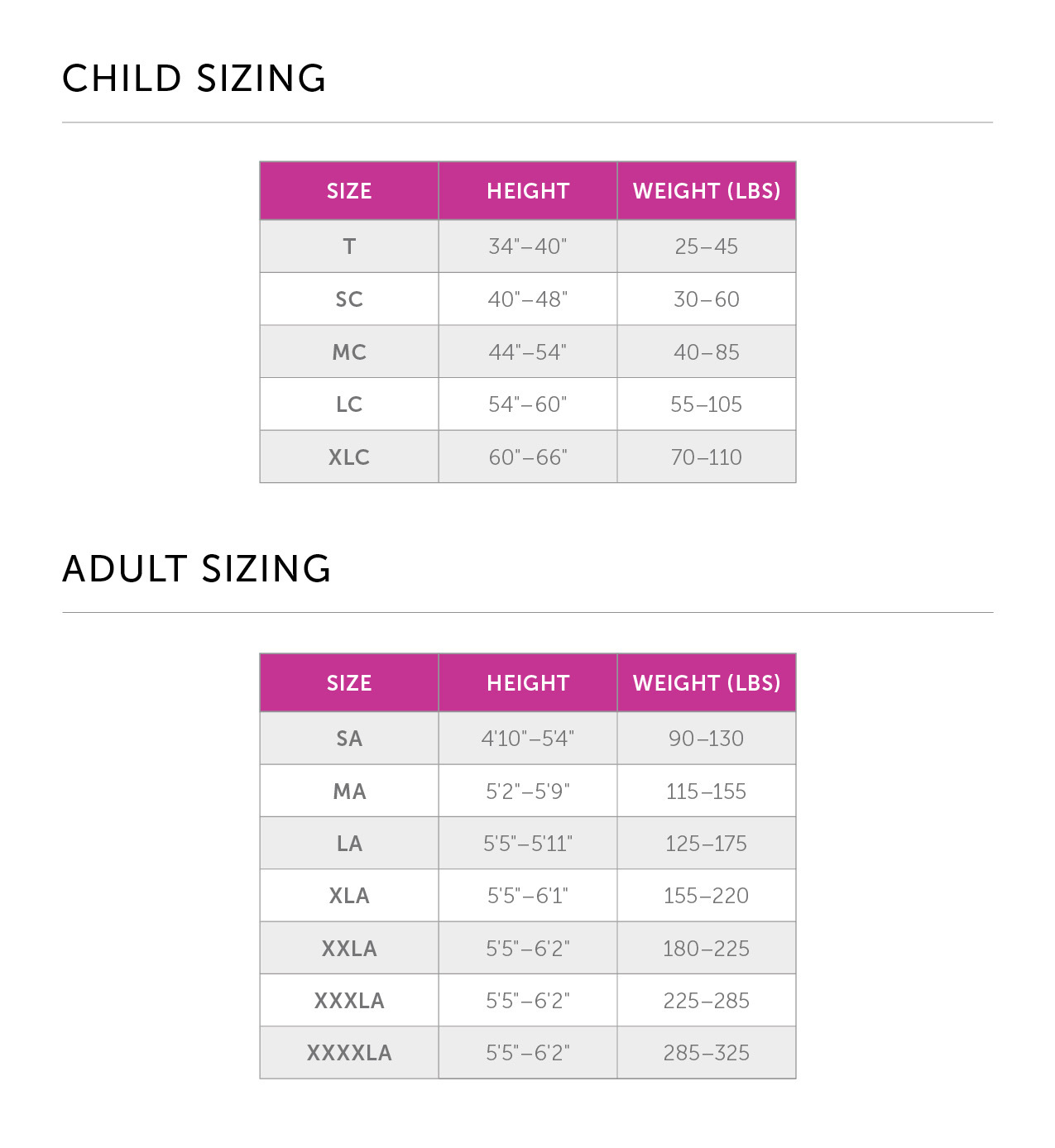 Grow With Me Tights size chart