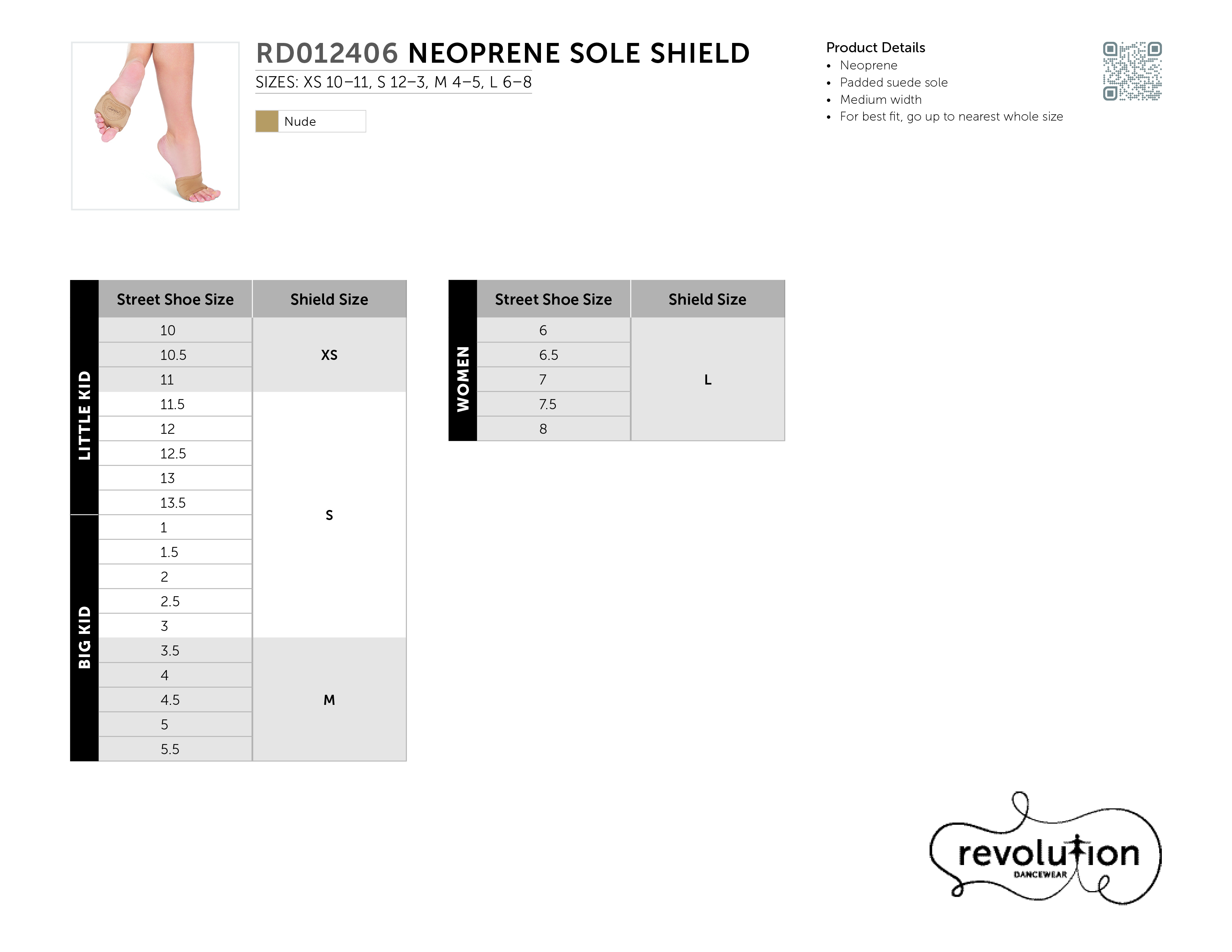 NEOPRENE SOLE SHIELD SIZING KIT size chart