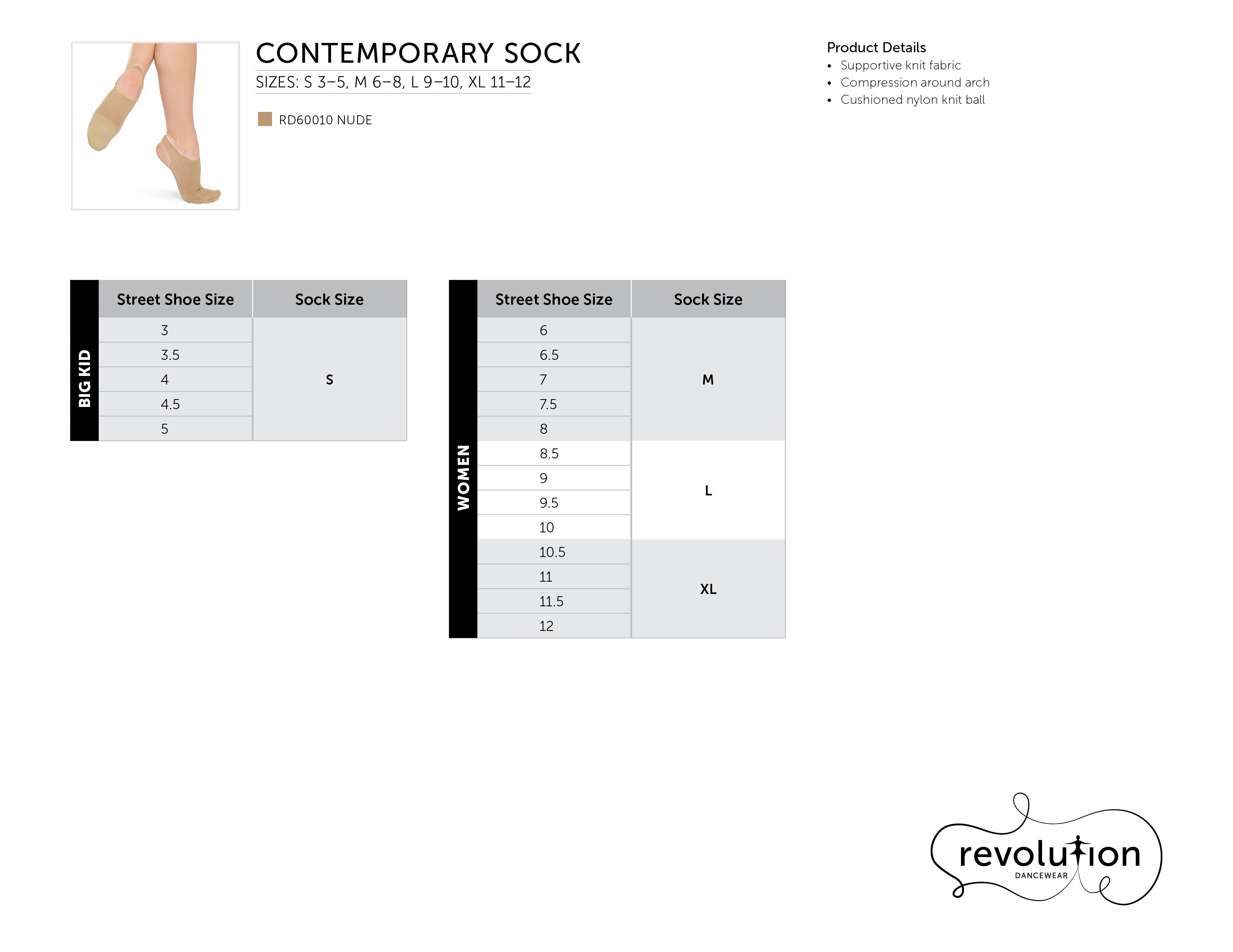 Contemporary Sock Sizing Kit size chart