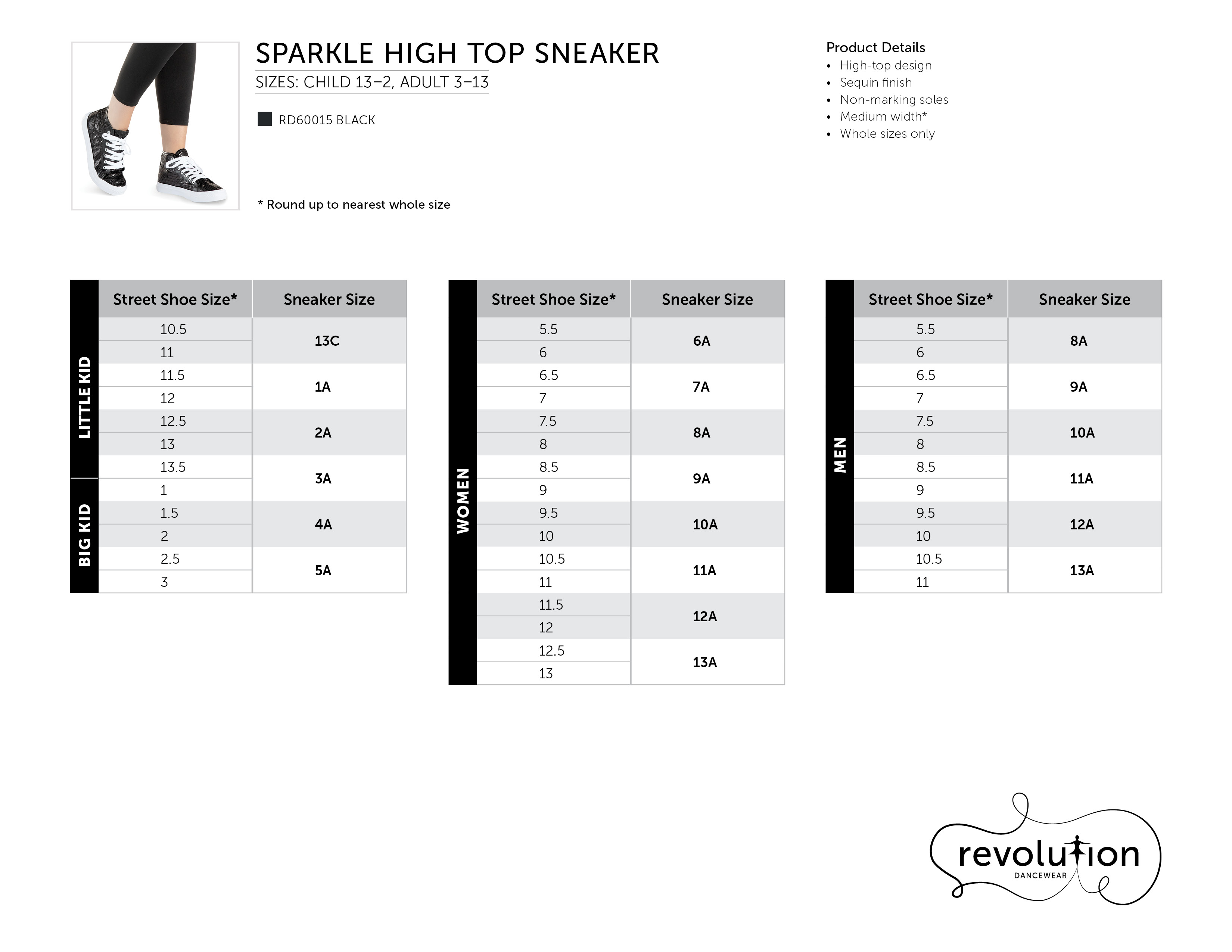 Sparkle High Top Sneaker Sizing Kit size chart