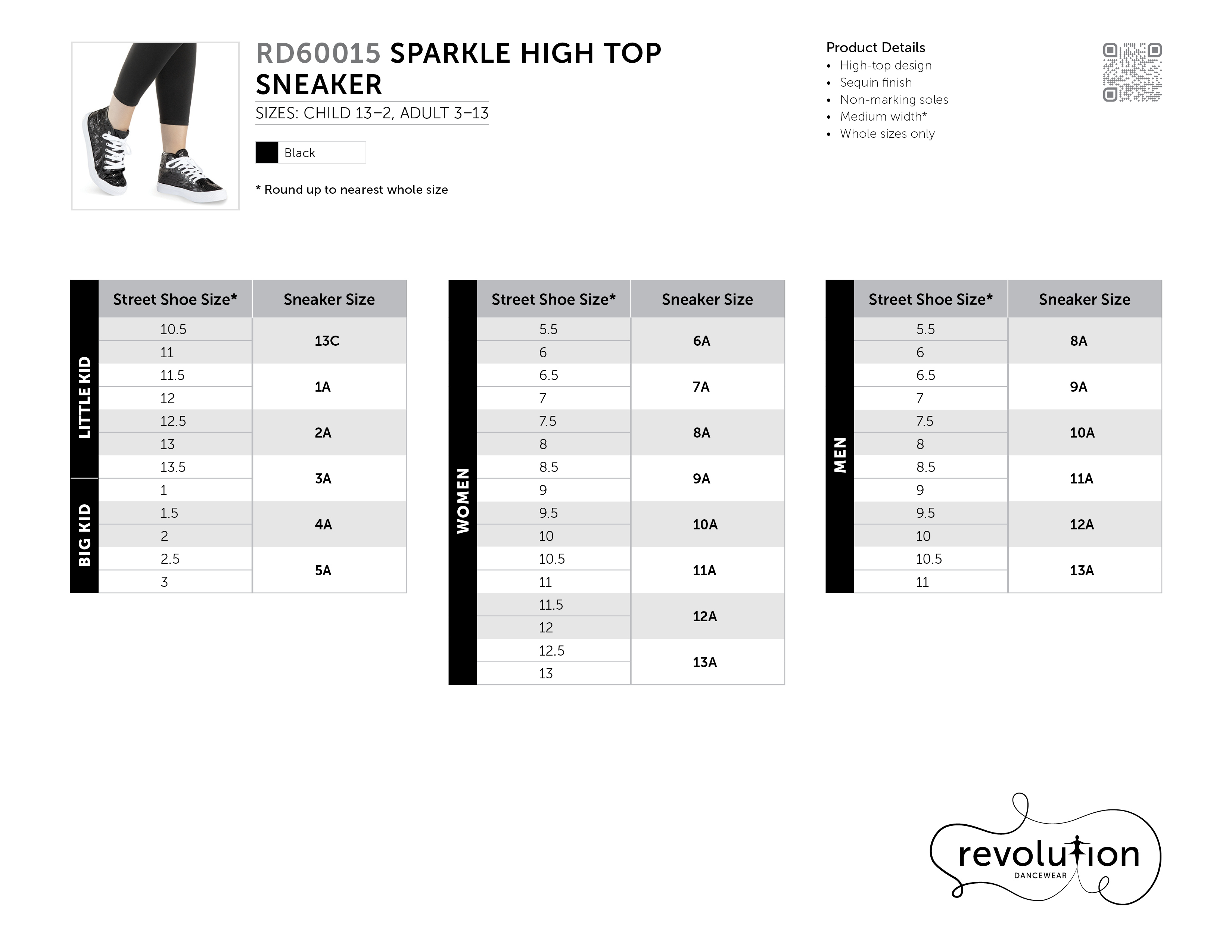 SPARKLE HIGH TOP SNEAKER size chart
