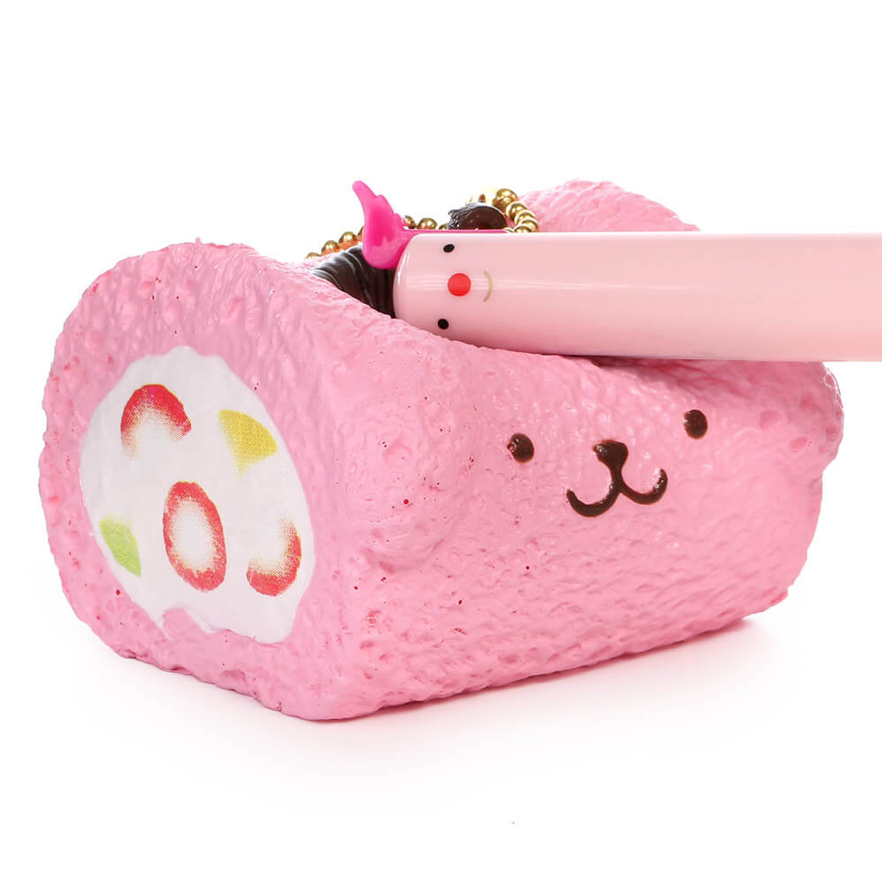 Sanrio Pompompurin Strawberry Roll Cake Squishy Charm - Pink ( Proportion & Squeezing Mode )
