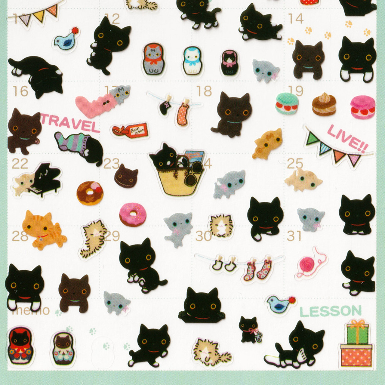 San-x Kutusita Nyanko Cat Schedule Mark Sticker SE08407 ( Bottom View )