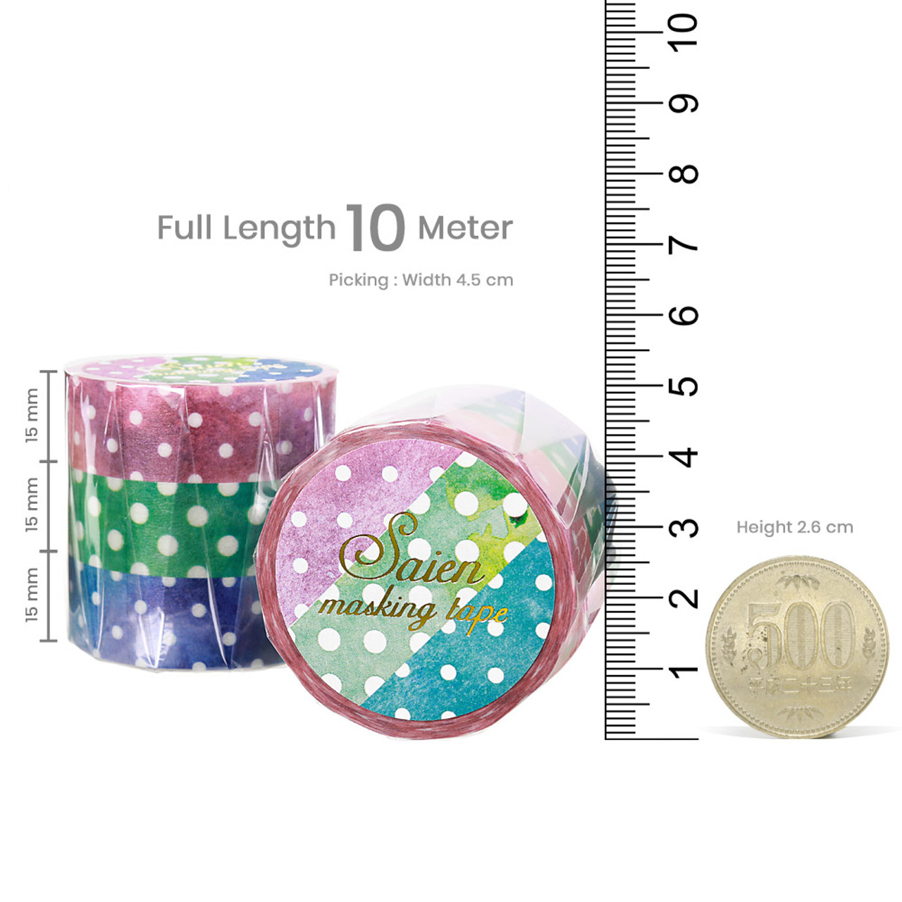 Saien Washi Masking Tape Polka Dots 3 Roll Set ( Proportion )