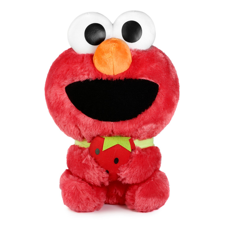 Japan Sesame Street Red Elmo Hugging Strawberry Plush Doll ( Front View )