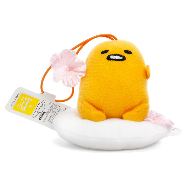 Sanrio Gudetama Lazy Egg Sakura Mascot Plush Charms - Sitting On Sakura Egg White ( Front View )