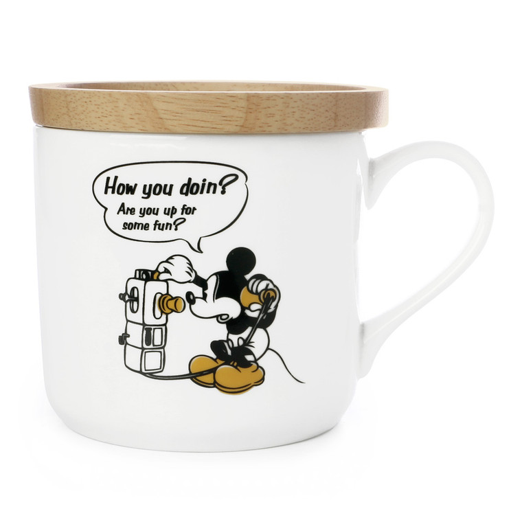 Disney 1928 Mickey Mouse Ceramic Cup With Wooden Lid ( Front View )