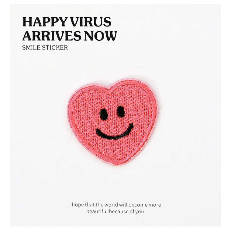 Kawaii Pink Heart Shape Happy Smile Face Iron On Patch ( Cover )