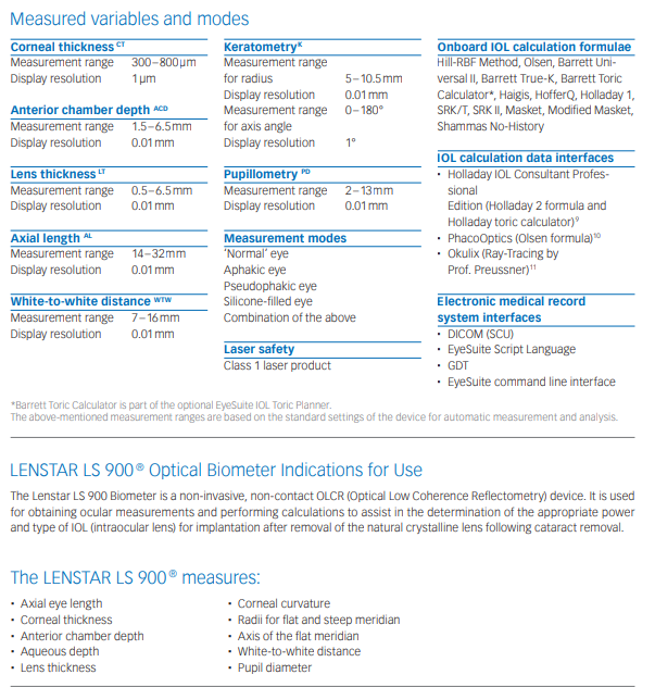 Lenstar Specifications