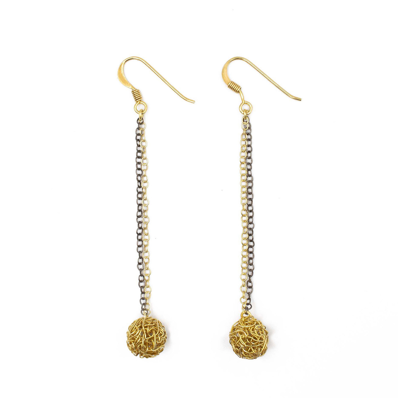 Black Rhodium and Gold Sphere Earrings | Fine Art Jewelry