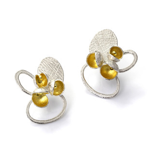 Water Lily Studs from Liaung Chung Yen | Sterling Silver with 22 Karat Gold Bimetal and 18 Karat Gold bead wire flora buds