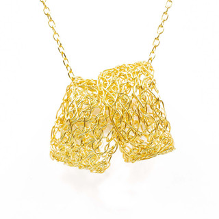 Yellow Gold Double Ring Pendant by Maria Glezelli | Sterling Silver Plated with Black Rhodium and 18 Karat Yellow Gold