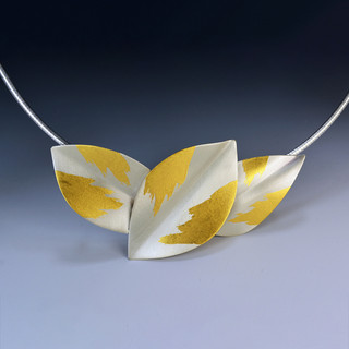 Contemporary Jewelry, Triple Cluster Necklace from Judith Neugebauer | Sterling Silver and 23 Karat Gold Leaf