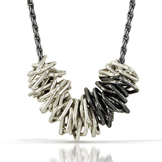 Tangles Necklace from Suzanne Schwartz | Bright Silver and Oxidized Silver on an Adjustable Oxidized Silver Chain 