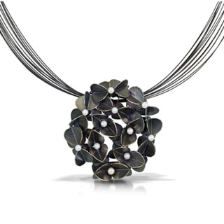 Fine Art Jewelry from Christine MacKellar | Oxidized Sterling Silver and Freshwater Pearls | Multi Blossom Pearl Pendant