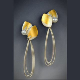 Contemporary Jewelry, Vera Earrings from Judith Neugebauer | Sterling Silver and 23 Karat Gold Leaf | Freshwater Pearls