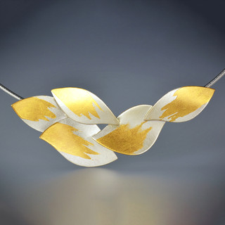 Contemporary Jewelry, Leaf Cluster Necklace by Judith Neugebauer | Sterling Silver and 23 Karat Gold leaf