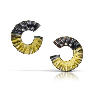 Black and Gold Washer Posts | Gold and Silver, Diamonds | Handmade Contemporary Jewelry by Jacob Keleher