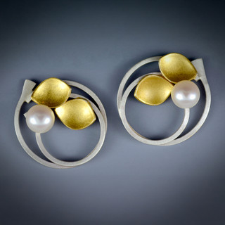Bud Earrings | Gold and Sterling Silver, Pearls | Handmade Contemporary Jewelry by Judith Neugebauer