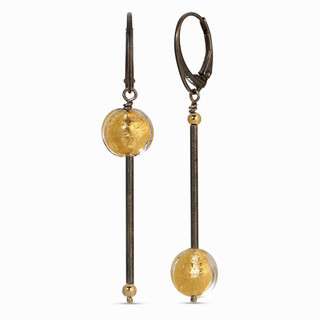 Contemporary Earrings from Morgan Amirani | Fine Art Jewelry | Oxidized Sterling Silver and 24 Karat Gold Infused Murano Glass | 18 Karat Gold beads