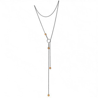 Murano Glass Lariat from Morgan Amirani | Sterling Silver and 24 Karat Gold Infused Murano Glass | 18 Karat Gold and 3 mm Ruby beads 