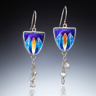 Cloisonne Enamel Perennial Earrings from Sheila Beatty | Fine Silver and Sterling Silver | Freshwater Pearls