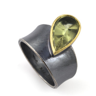 Fine art Jewelry from Liaung-Chung Yen | Oxidized Sterling Silver and 22 Karat Yellow Gold | Beryl | Beryl Ring