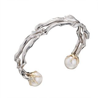 Coral Cuff Bracelet | Sterling Silver, 14 Karat Gold, Freshwater Pearls | Handmade Modern Jewelry by Alexis Barbeau