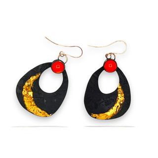 Bravado Earrings | Steel, 24 Karat Gold Leaf, Rosarita Stone | Handmade Art Jewelry by Bette Barnett