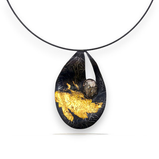 Geothermal Pendant | Steel, 24 Karat Gold Leaf, Rutilated Quartz | Handmade Art Jewelry by Bette Barnett