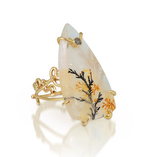 Regal Ring | 14 Karat Gold, Dendritic Quartz | Handmade Modern Art Jewelry by Bethany Montana 