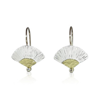 Bright Fan Earrings with Diamonds | 18 Karat Gold Bi-metal, Diamonds | Handmade Fine Art Jewelry by Susan Mahlstedt Bright Fan Earrings with Diamonds | 18 Karat Gold Bi-metal, Diamonds | Handmade Fine Art Jewelry by Susan Mahlstedt