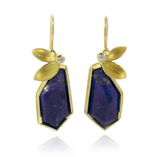 Gold Leaves Lapis Lazuli Earrings  | 18 Karat Gold, Lapis Lazuli, Diamonds | Handmade Fine Art Jewelry by Liaung-Chung Yen 