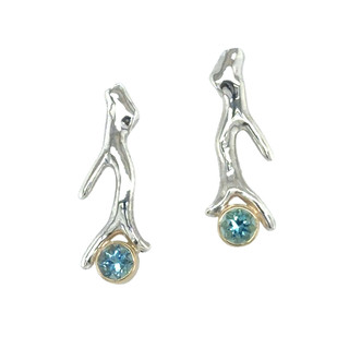 Blue Topaz Coral Branche Earrings | Gold, Sterling Silver, Blue Topaz| Handmade Fine Jewelry by Alexis Barbeau