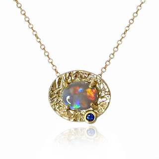 Petite Marigold Necklace | Opal, Sapphire, Gold | Handmade Fine Jewelry by Keiko Mita