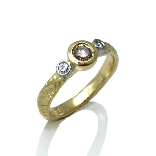 Sand Dune Three Stone Ring, Yellow Gold, Fine Art Jewelry by Keiko Mita