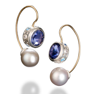 Jemloch Night Earrings by Samantha Freeman | Iiolite and Freshwater Pearl | Modern Art Jewelry